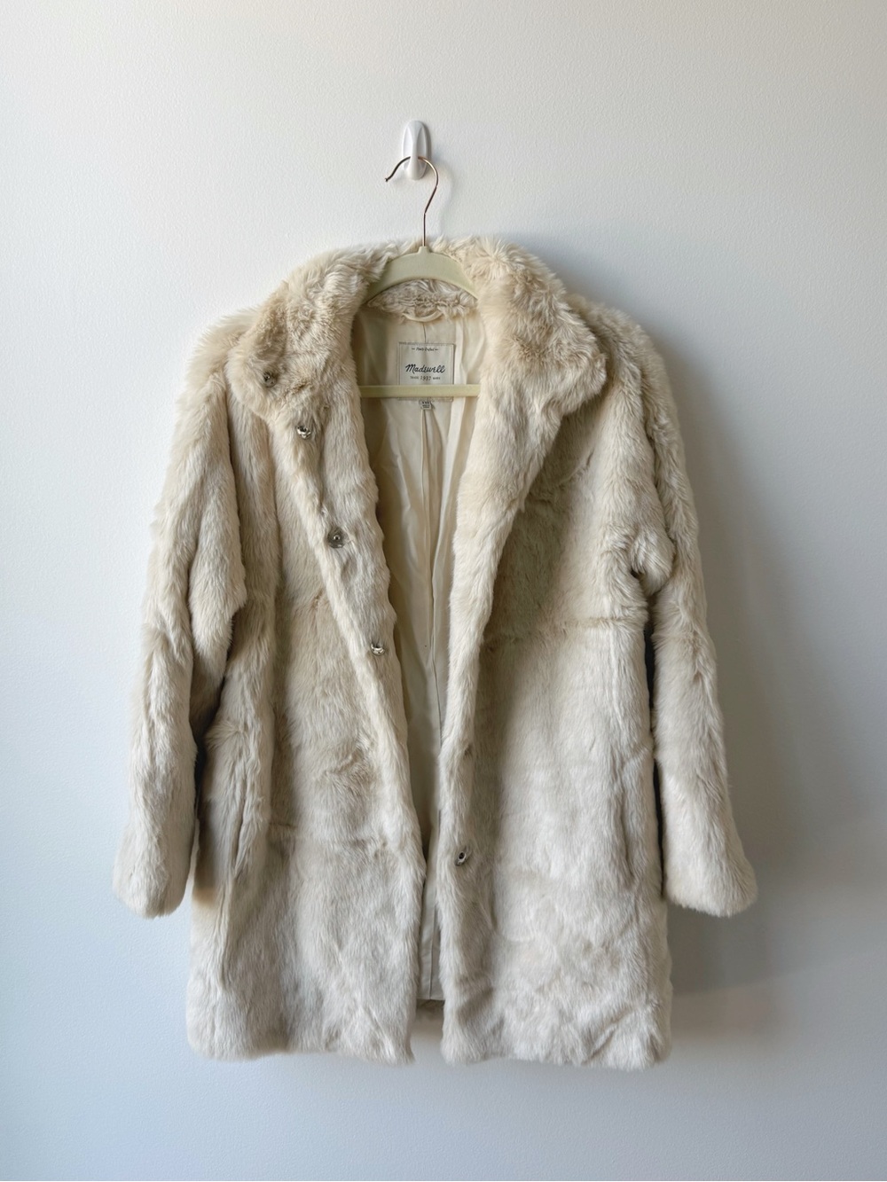 Madewell Cream Faux Fur Coat